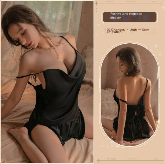 Lace Backless Pajama Set with Shorts and Camisole