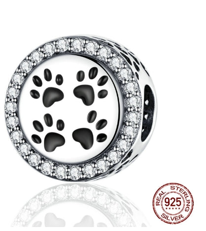 Silver Opal Paw Print Charm Bead