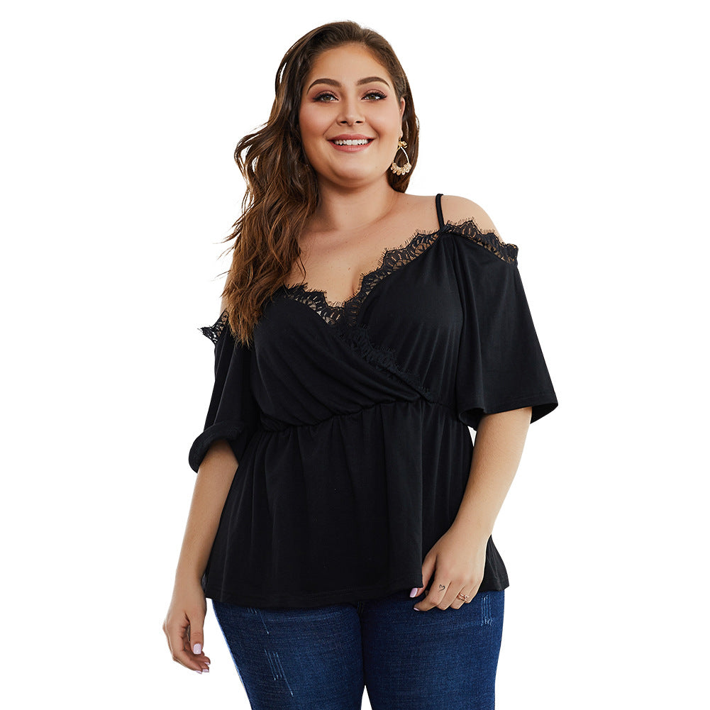 Summer Lace Camisole Top - Black Slim Fit Plus Size