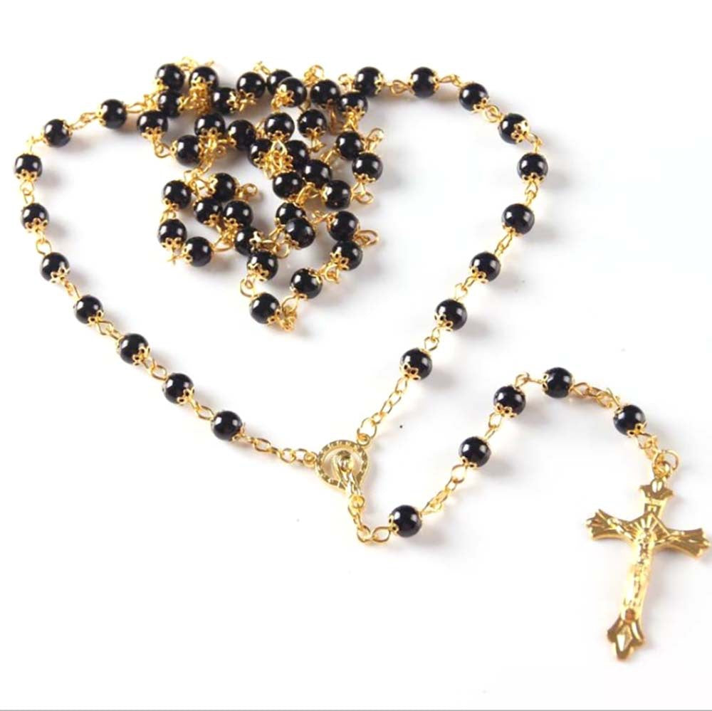 Glass Pearl Rosary Necklace