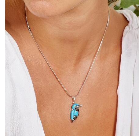 Turquoise Kingfisher Bird Pendant Necklace