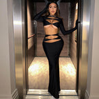 2023 Women's Fashion Hollow Crop Top and Skirt Set