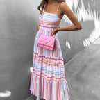 Vertical Striped High Elastic Tube Top Dress