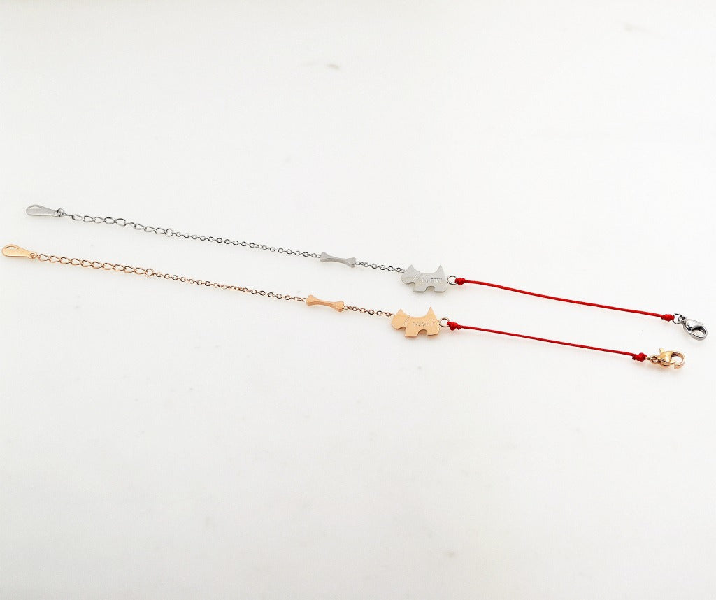 Titanium Steel Dog Heart Red Rope Bracelet for Couples