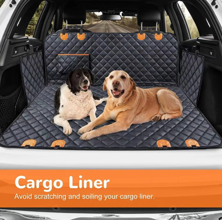 Dog Car Seat Cover, Waterproof Back Seat Hammock & Cargo Liner Protector with Mesh Window, Side Flaps, and Storage Pocket for Cars SUVs Trucks