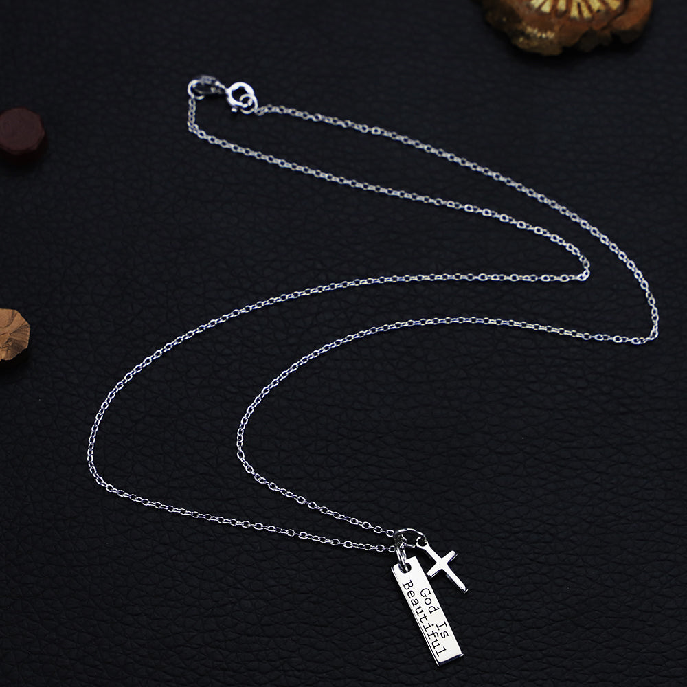 God Is Beautiful Bar and Cross Pendant Necklace
