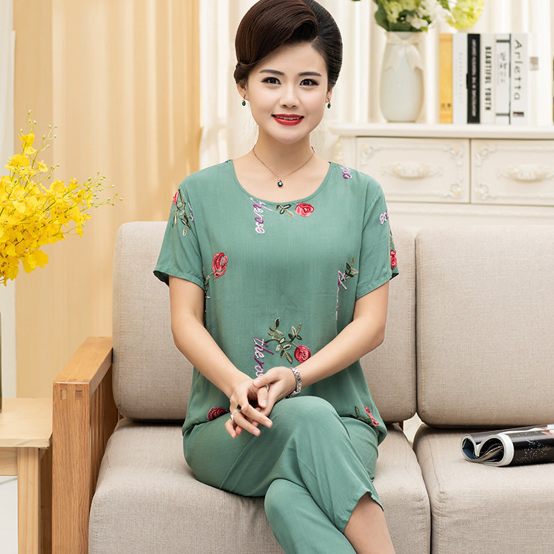 Summer Cotton Sleepwear Set for Older Women