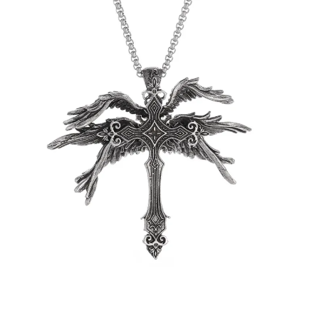 Winged Cross Pendant Necklace