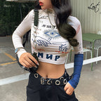 2019 Autumn Winter Women's Print Crop Top T-Shirt
