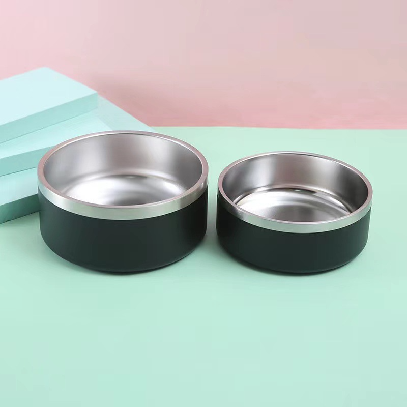 Stainless Steel Dog Bowl Double Wall Insulated Pet Food Water Dish, Heavy Duty Non-Slip Powder-Coated Feeding Bowl for Dogs and Cats 32oz 64oz