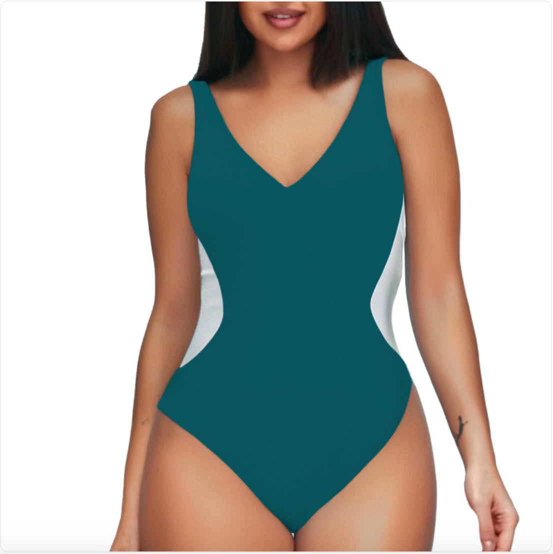 Deep V Colorblock One-Piece Swimsuit