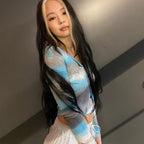 Jennie Style Blue Tie-Dye Long Sleeve Crop Top