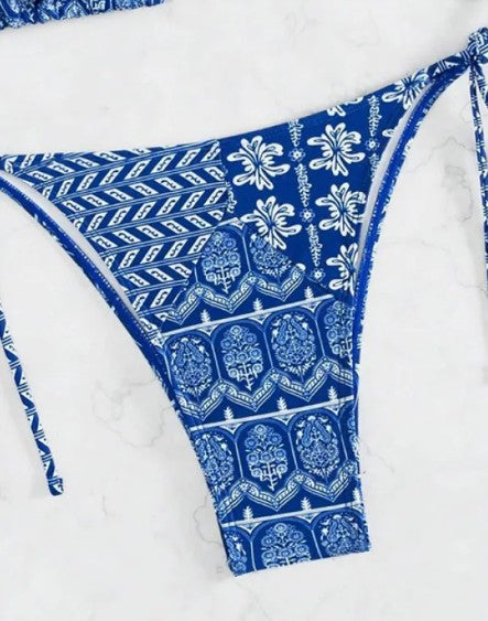 Bohemian Print Triangle String Bikini Set