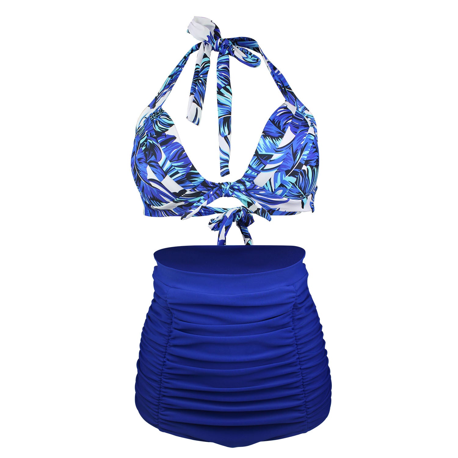 Tropical Halter High-Waist Two-Piece Swimsuit