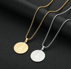 Stainless Steel Medusa Greek Key Round Pendant Necklace