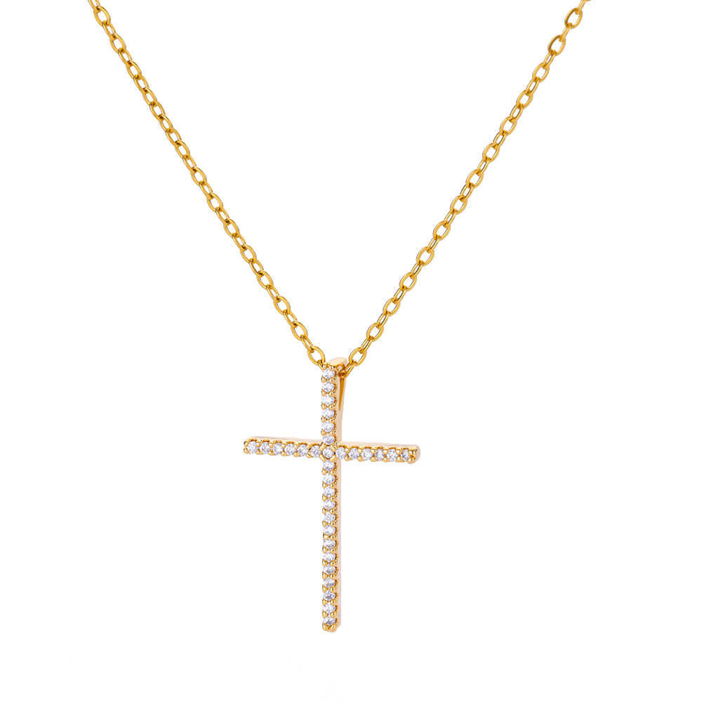 Minimalist Cross Pendant Necklace with Zirconia