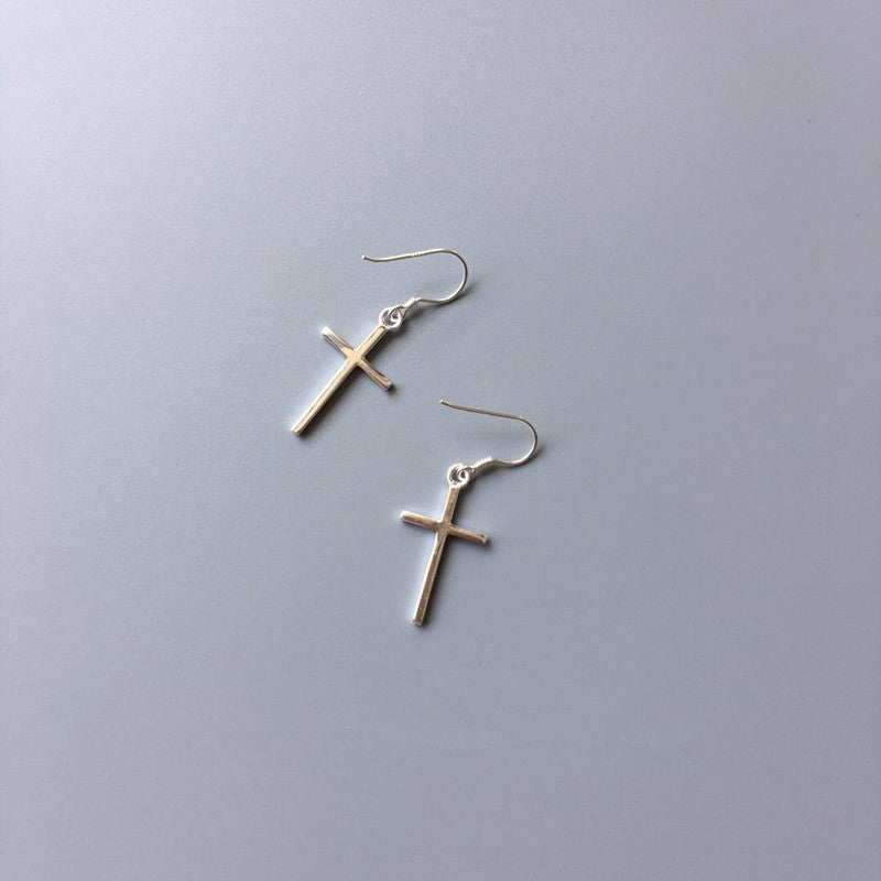 Simple Gold Cross Drop Earrings