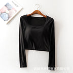 Autumn Square Neck Long Sleeve Crop Top with Pad