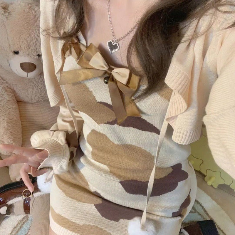 Knit Camisole Dress Two-Piece Cute Soft Set for Women
