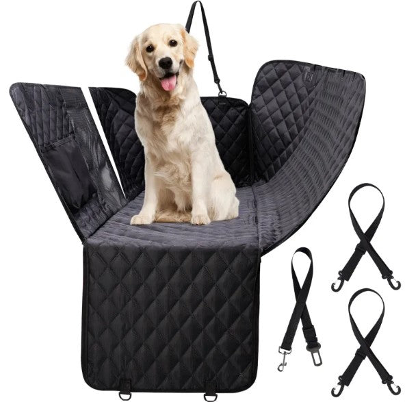 Waterproof Car Rear Seat Pet Mat Quilted Dog Hammock with Raised Sides Storage Pockets and Seat Belts Anti-Dirty Scratch-Proof Back Seat Protector
