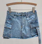 High-Waist Cargo Denim Mini Skirt