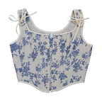 Retro French Herringbone Bustier Crop Top for Women
