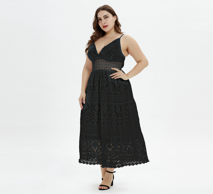 Solid Color Lace Panel Spaghetti Strap Dress