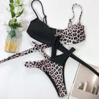 Leopard Color Block Wrap Bikini Set