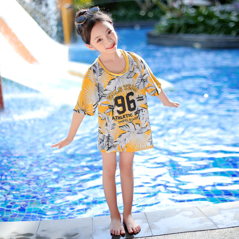 Girls Athletic Print Swim Cover-Up Tee
