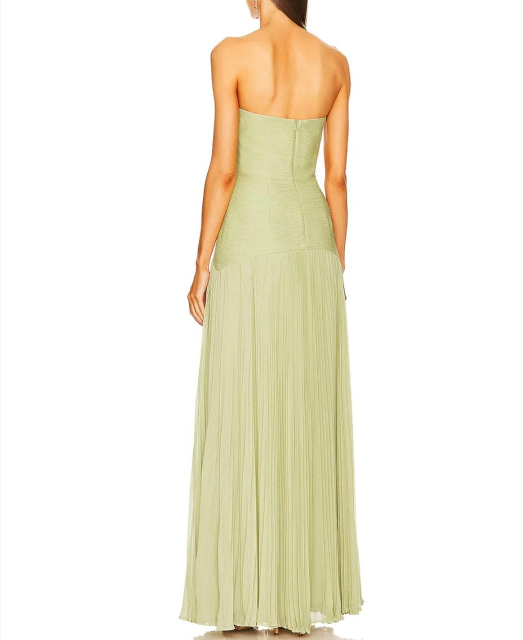 Sage Green Strapless Pleated Maxi Dress