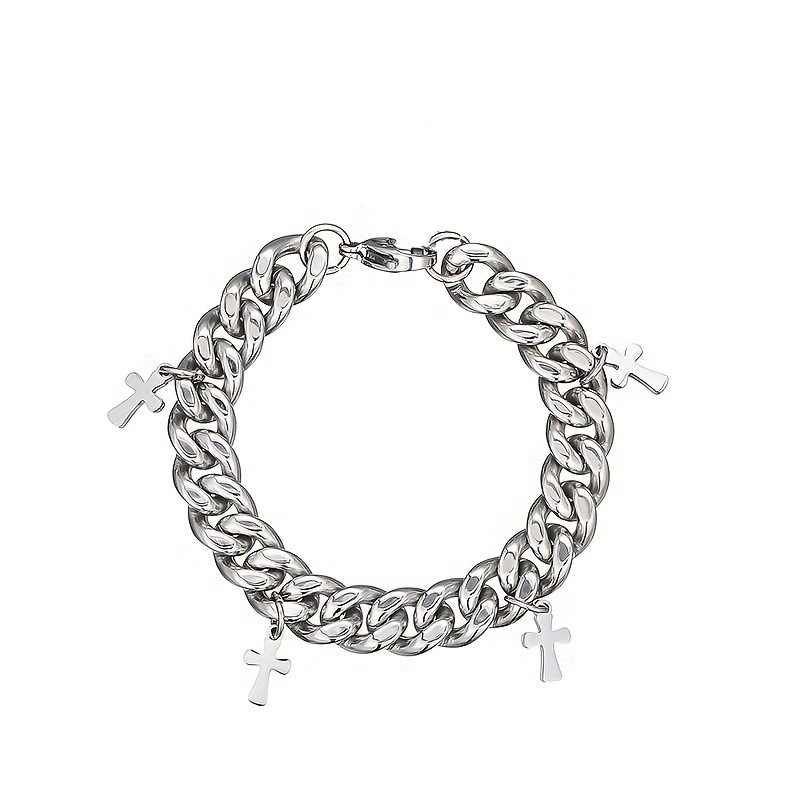Titanium Steel Cross Charm Cuban Bracelet