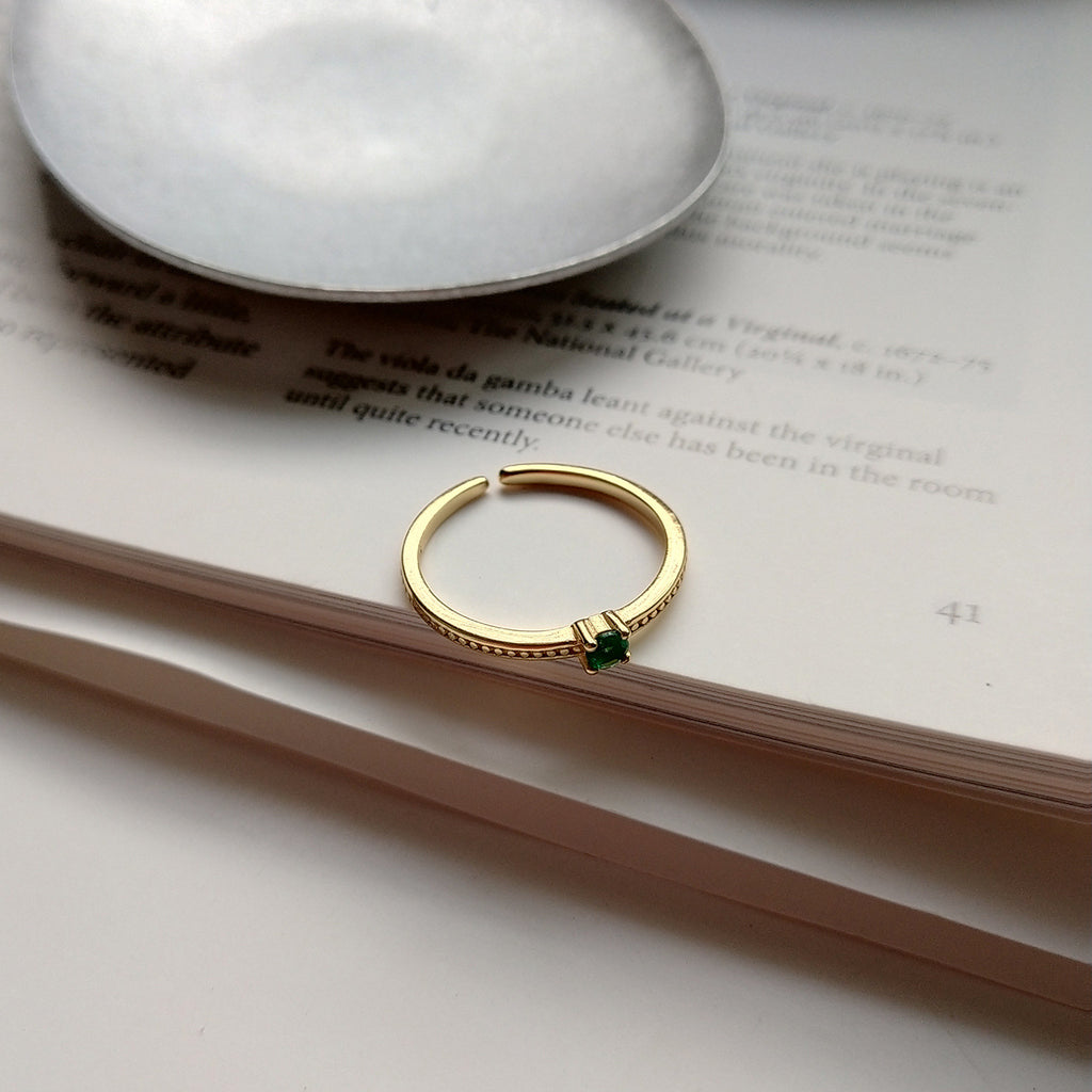 Adjustable Gold Ring with Green Crystal