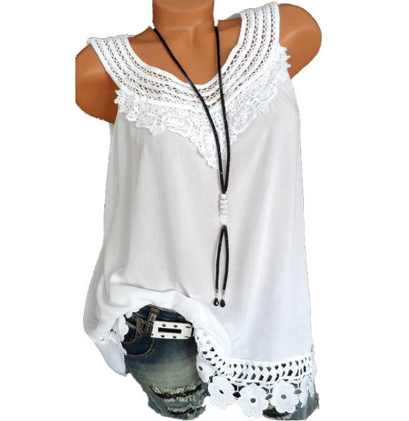 Lace Multicolor Sleeveless Women's Tank Top