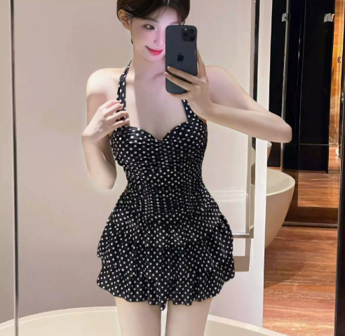 Polka Dot Skirted One-Piece Swimsuit