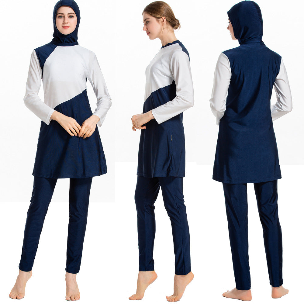 Modest Long-Sleeve Colorblock Swim Set