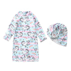 Girls Unicorn Rainbow Long-Sleeve Rash Guard Swimsuit with Cap