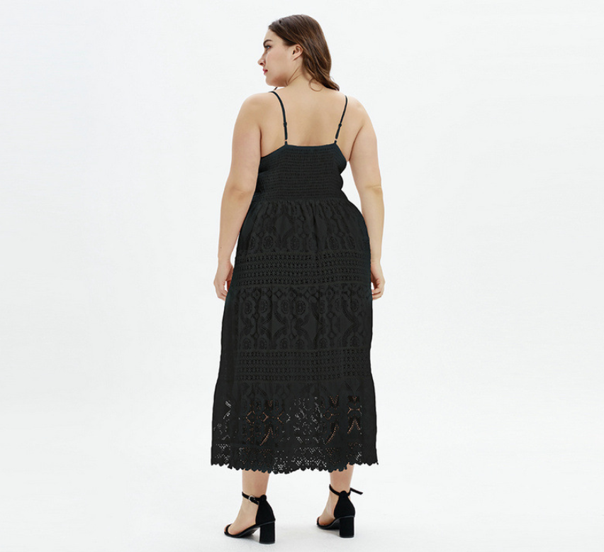 Solid Color Lace Panel Spaghetti Strap Dress