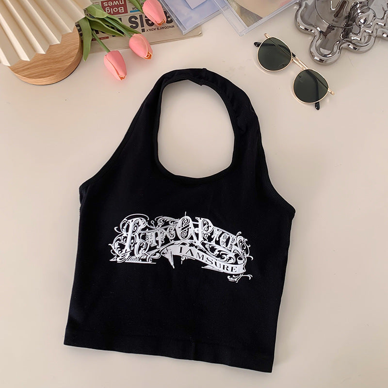Gothic Print Halter Crop Top