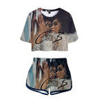 Cardi B Trendy 3D Crop Top and Shorts Set