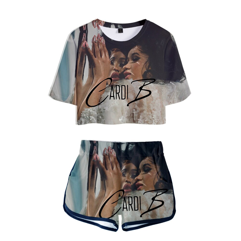 Cardi B Trendy 3D Crop Top and Shorts Set