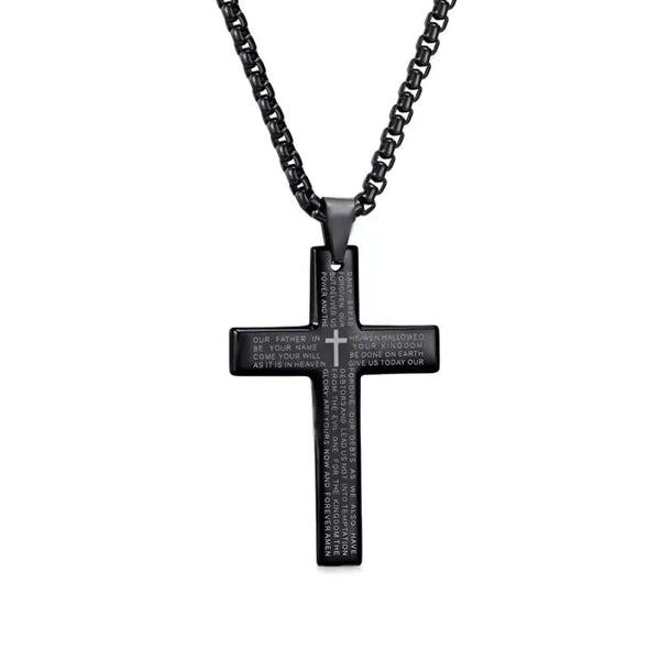 Lord's Prayer Cross Pendant Necklace