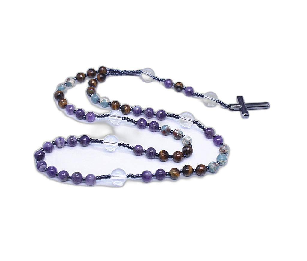 Amethyst and Tiger Eye Stone Rosary Necklace | Christian Jewelry