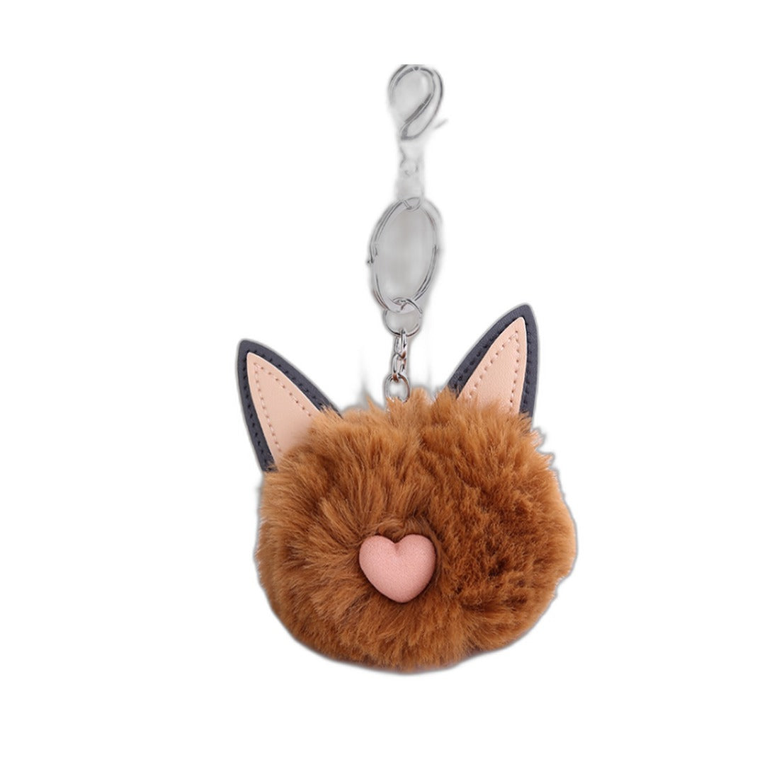 Fuzzy Pom Pom Keychain with Cat Ear Bag Charm | Accessory - Coffee / 8CM hair ball (Amazon swatch)