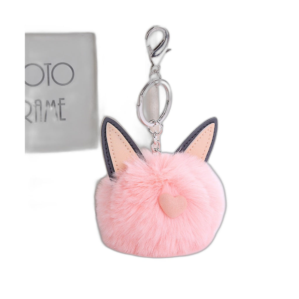 Fuzzy Pom Pom Keychain with Cat Ear Bag Charm | Accessory - Korean powder / 8CM hair ball (Amazon swatch)