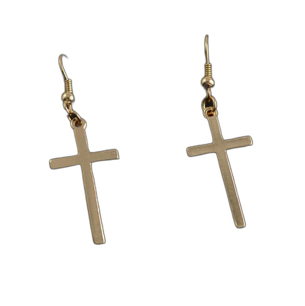 Simple Gold Cross Drop Earrings
